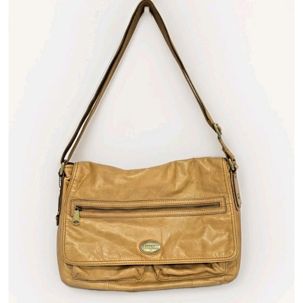Fossil Leather Briefcase Zip Messenger Laptop Crossbody Brown Bag Butter Soft